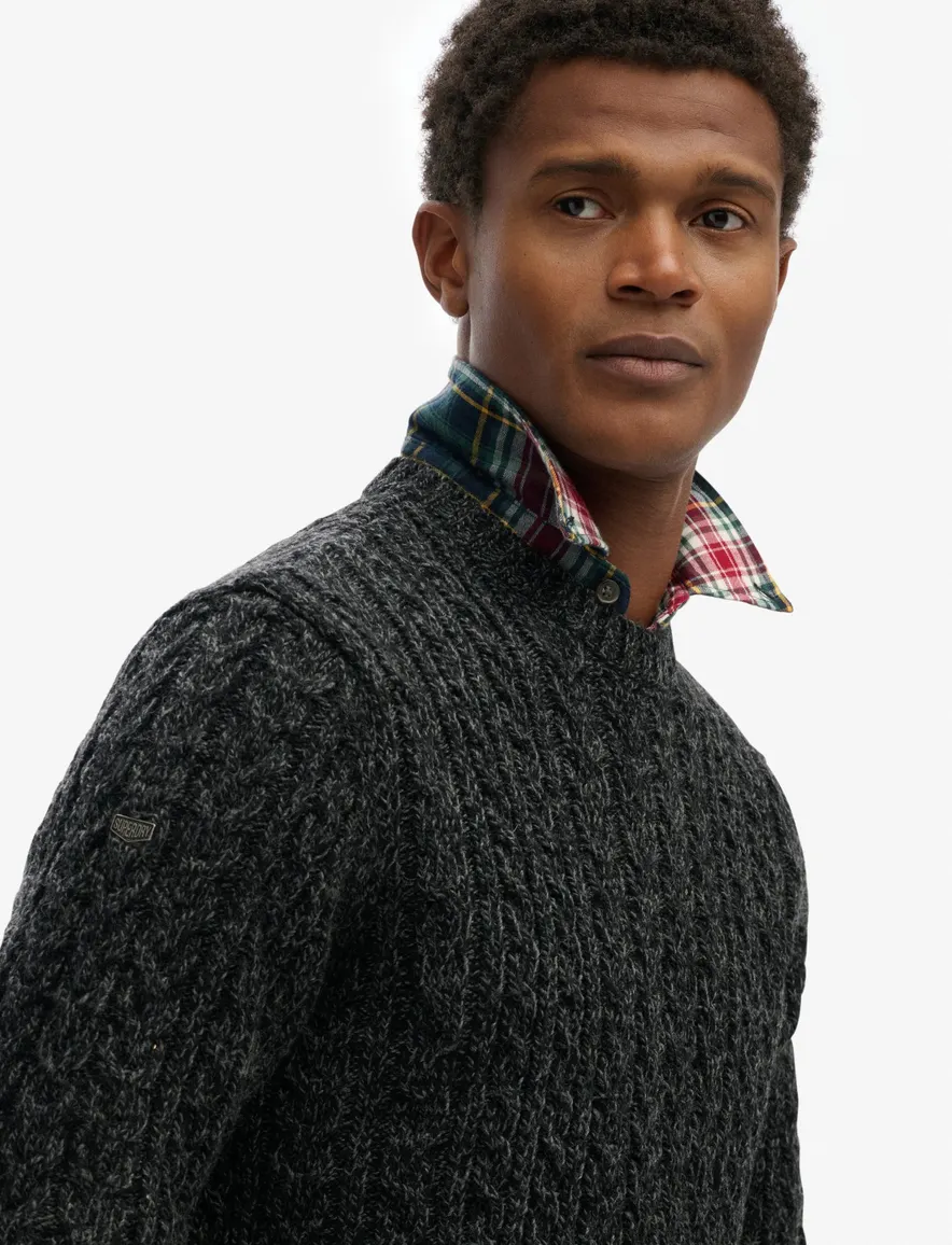 Superdry kabeltrui zwart acryl