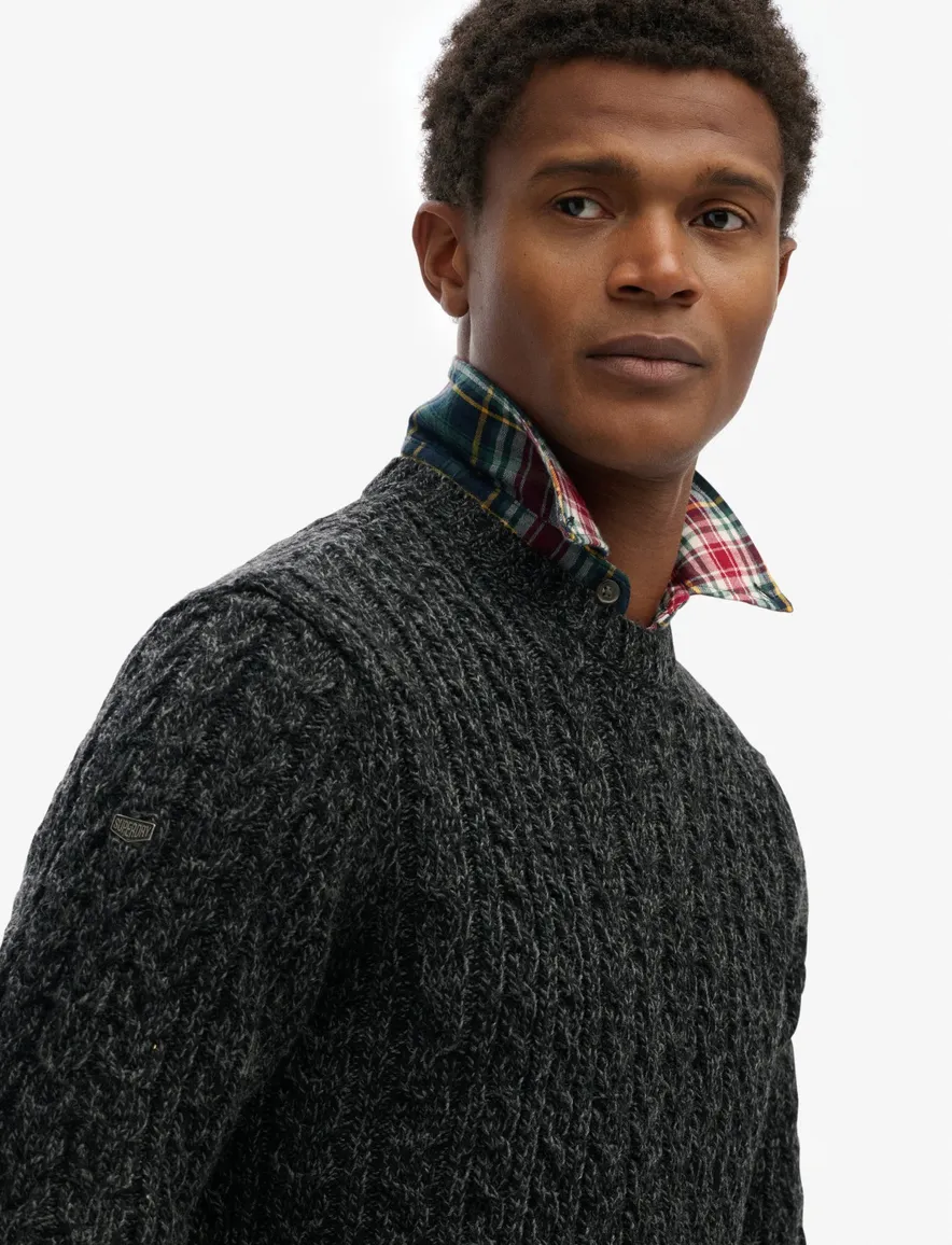Superdry Trui Zwart Wit gebreid kabel gemeleer