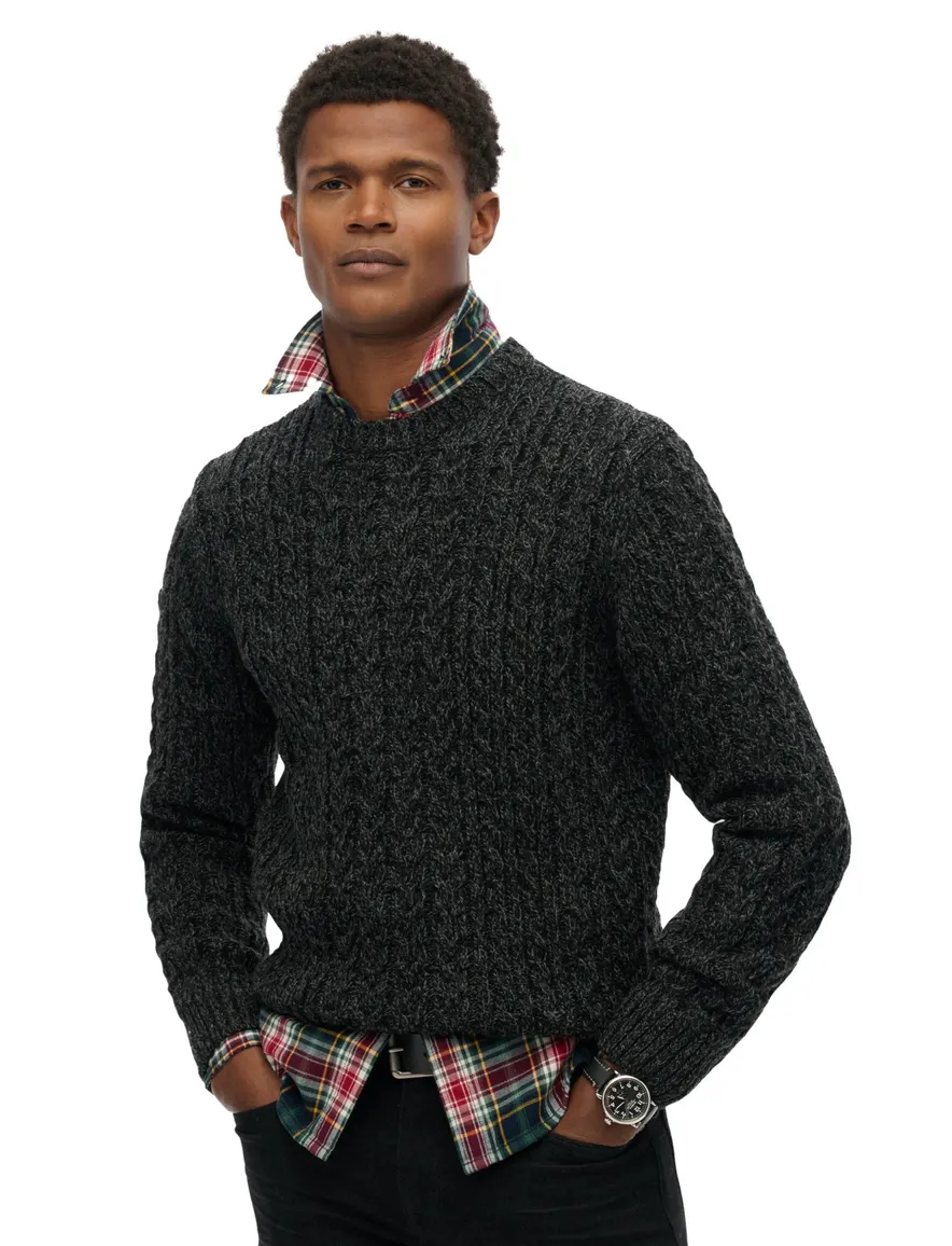 Superdry kabeltrui zwart acryl