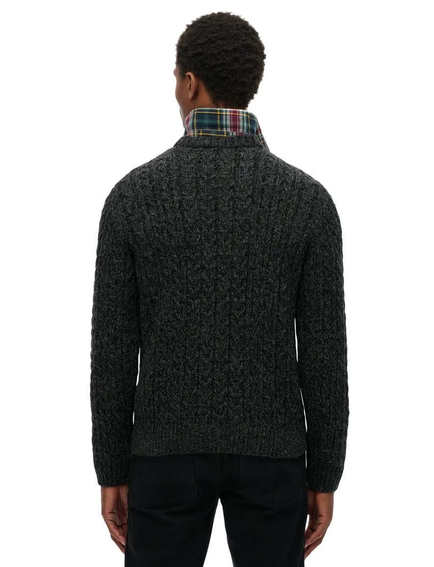 Superdry kabeltrui zwart acryl