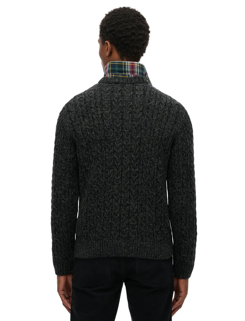 Trui Superdry Zwart gebreid kabel gemeleer