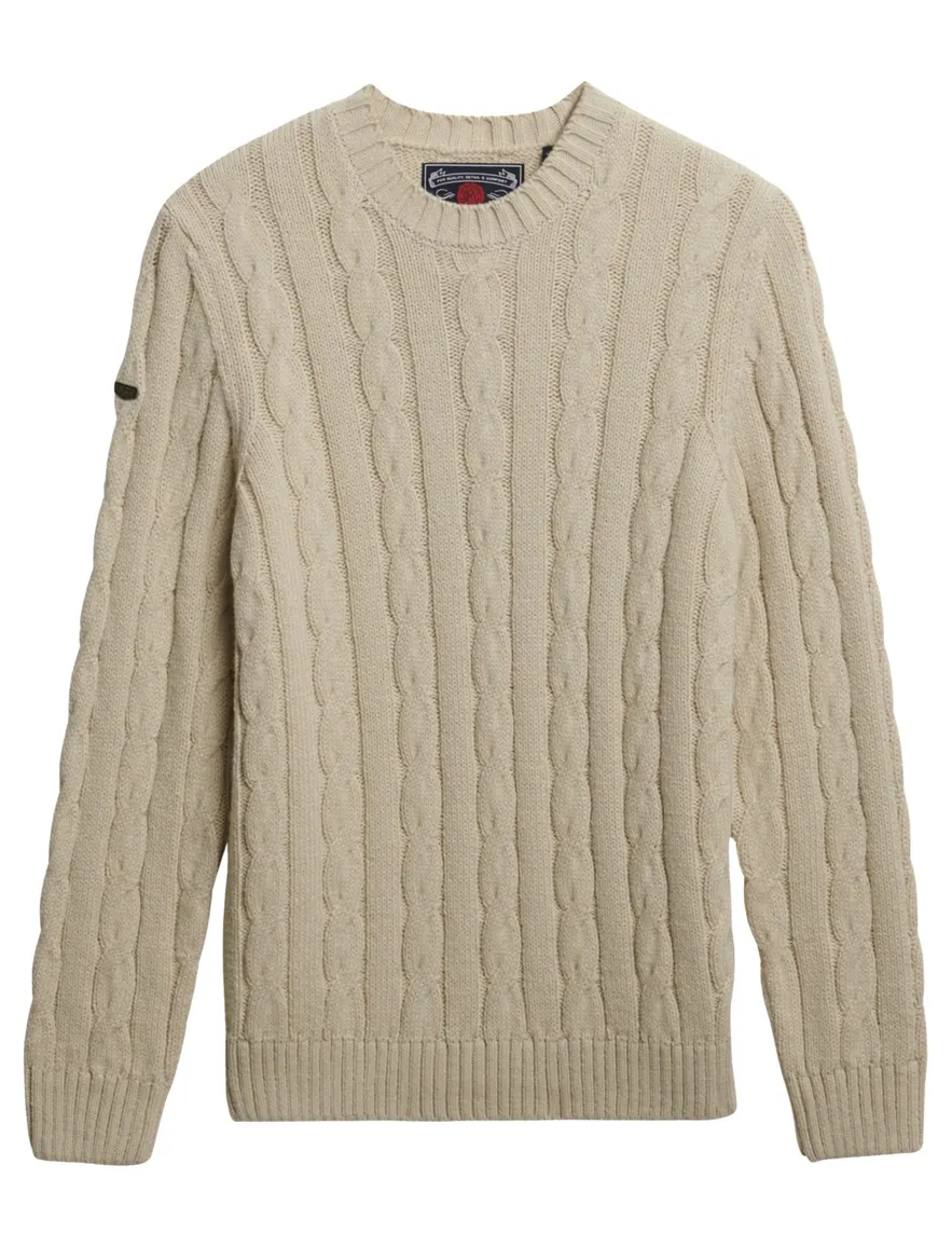 Superdry kabeltrui ecru acryl ronde hals