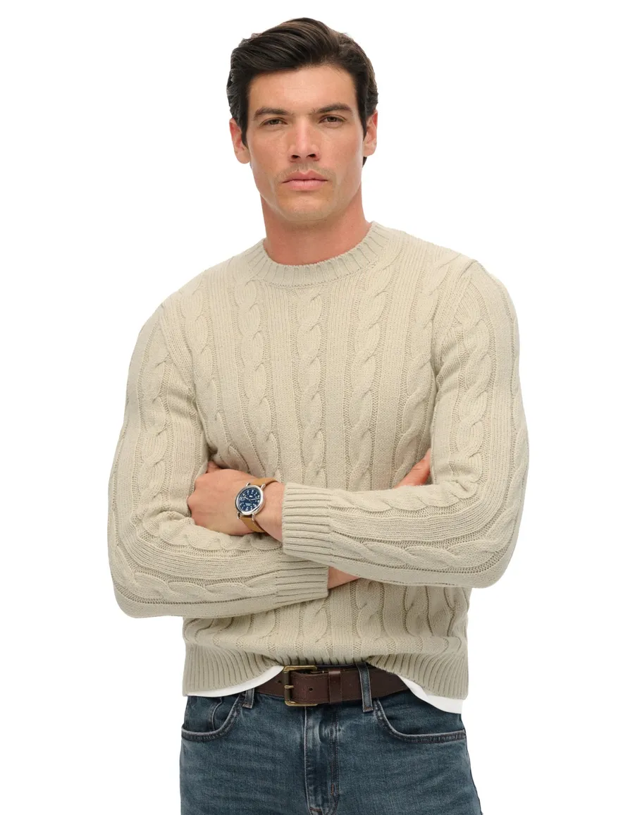 Superdry Trui Creme gebreid kabel