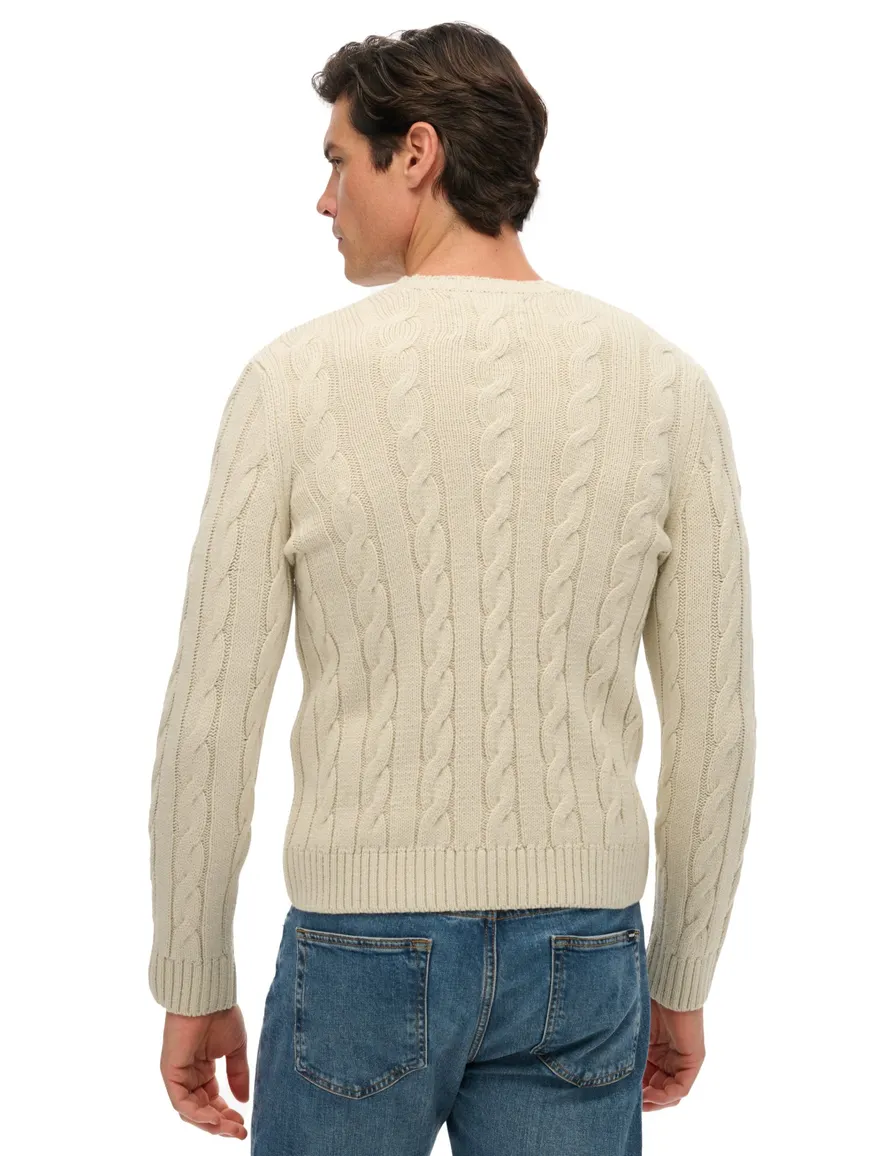 Superdry kabeltrui ecru acryl ronde hals
