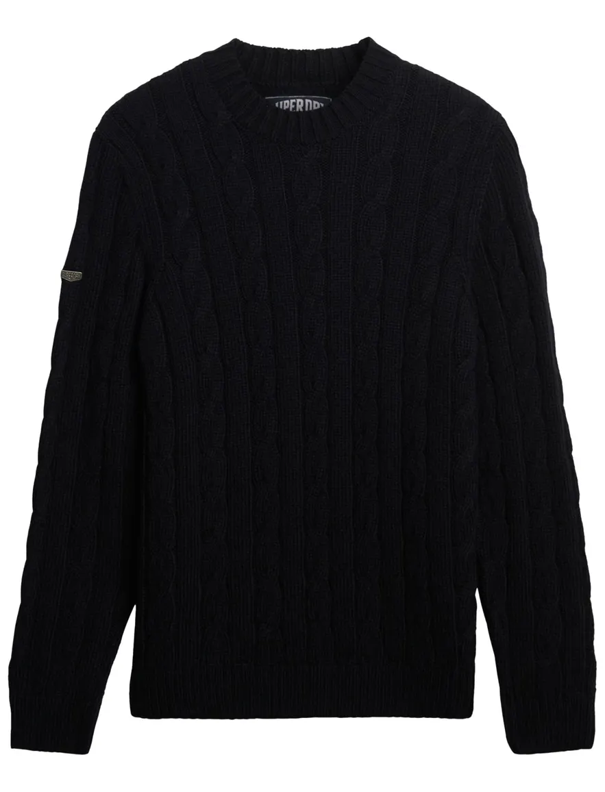 Superdry kabeltrui donkerblauw acryl