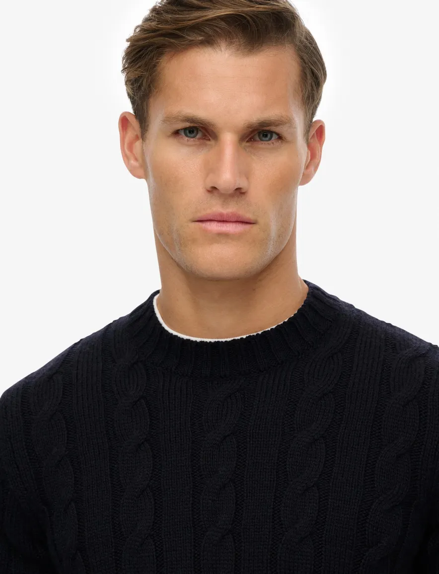 Superdry kabeltrui donkerblauw acryl