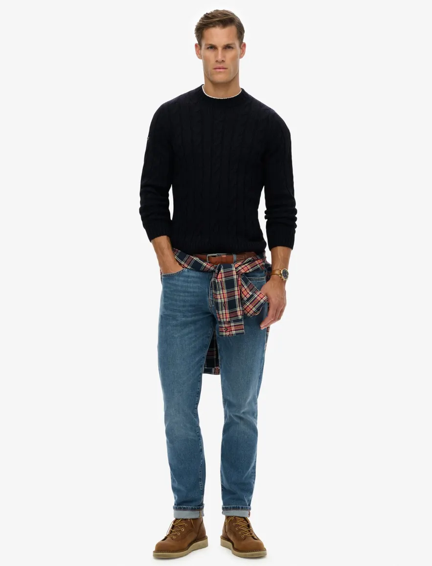 Superdry kabeltrui donkerblauw acryl