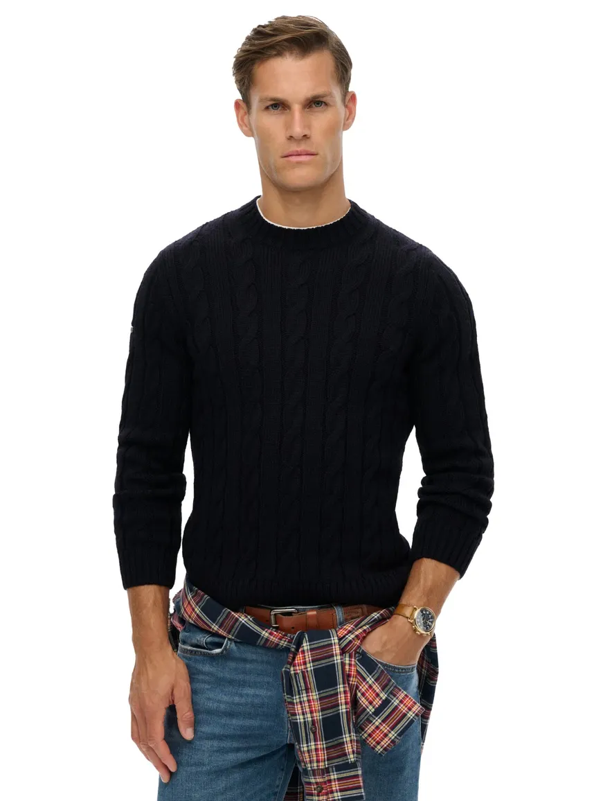 Superdry kabeltrui donkerblauw acryl