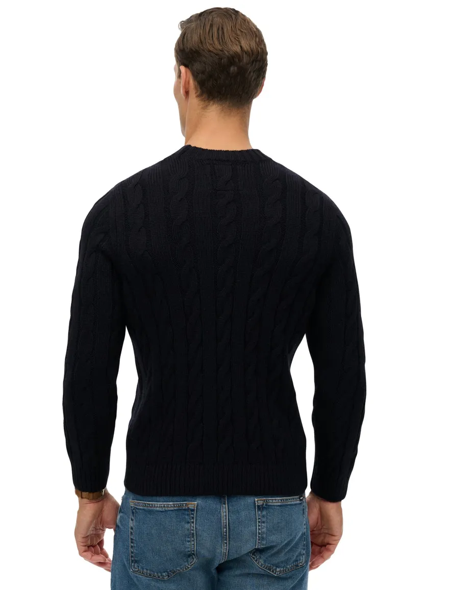 Superdry kabeltrui donkerblauw acryl