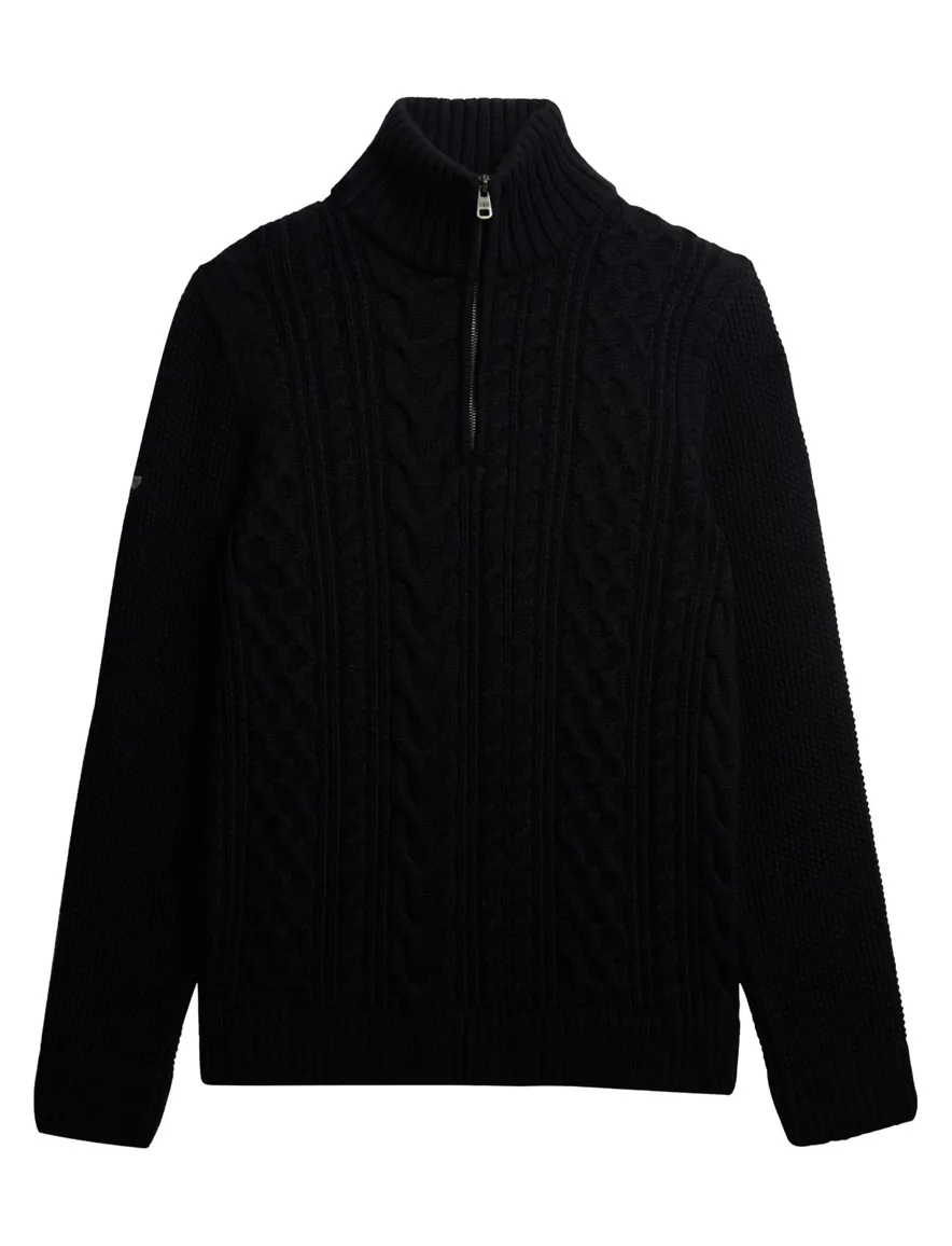 Superdry half zip trui donkerblauw acryl effen