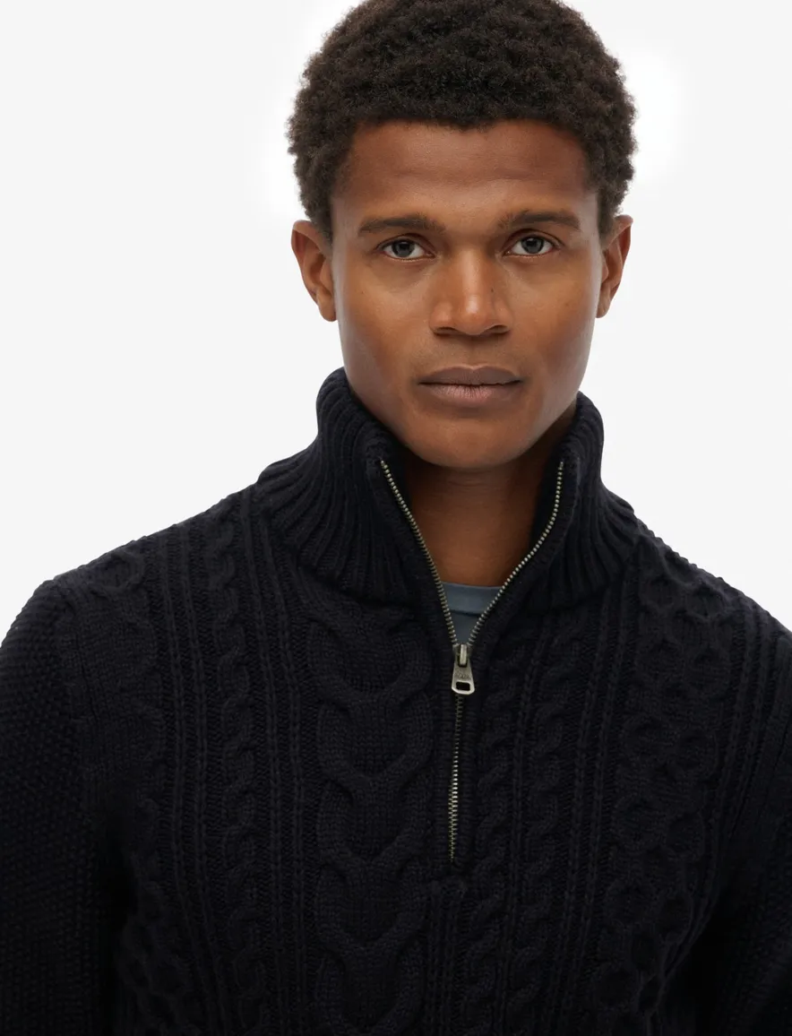 Superdry half zip trui donkerblauw acryl effen
