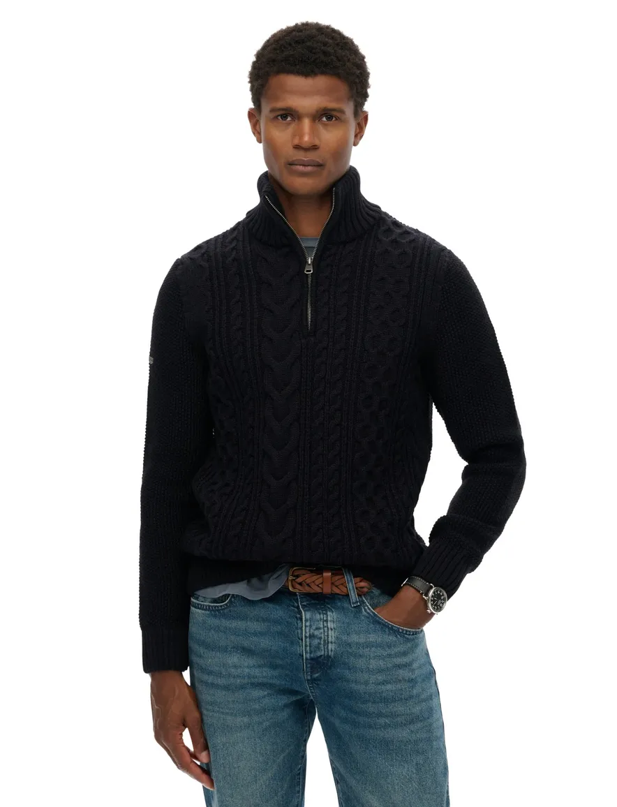 Superdry half zip trui donkerblauw acryl effen