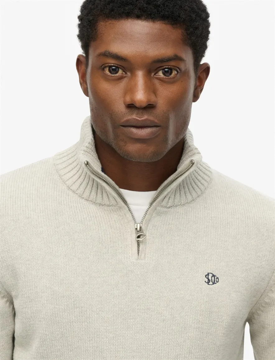 Superdry trui grijs half zip gebreid katoen