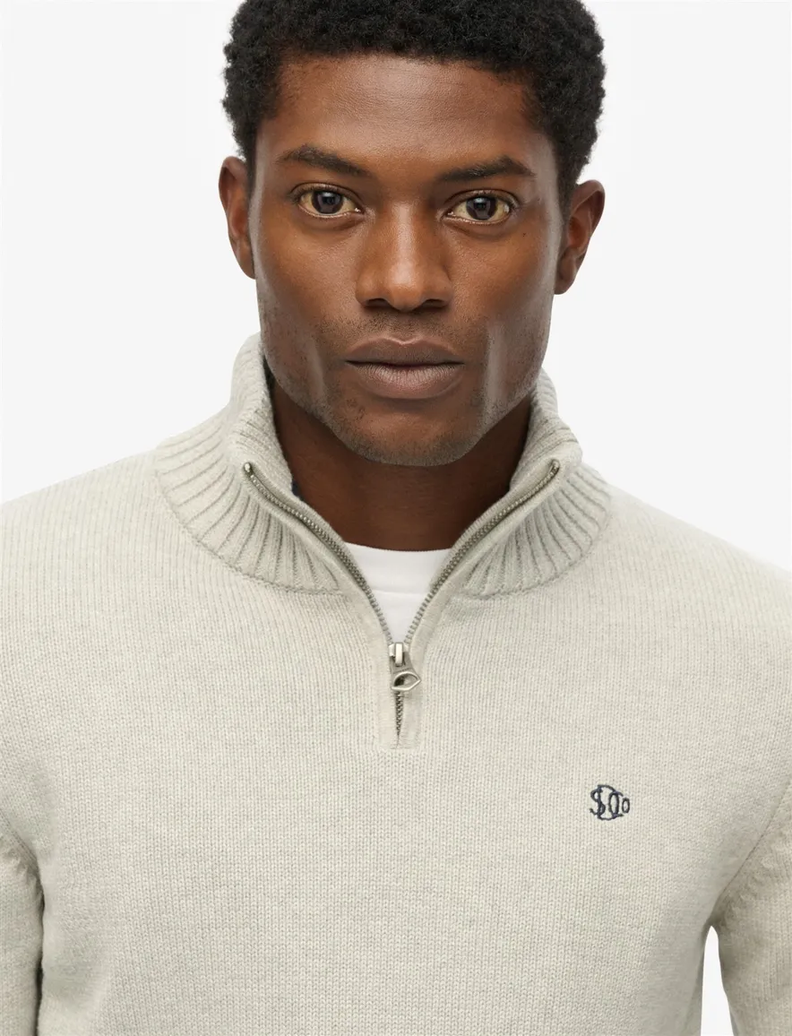 Superdry trui wit half zip gebreid 100% katoen