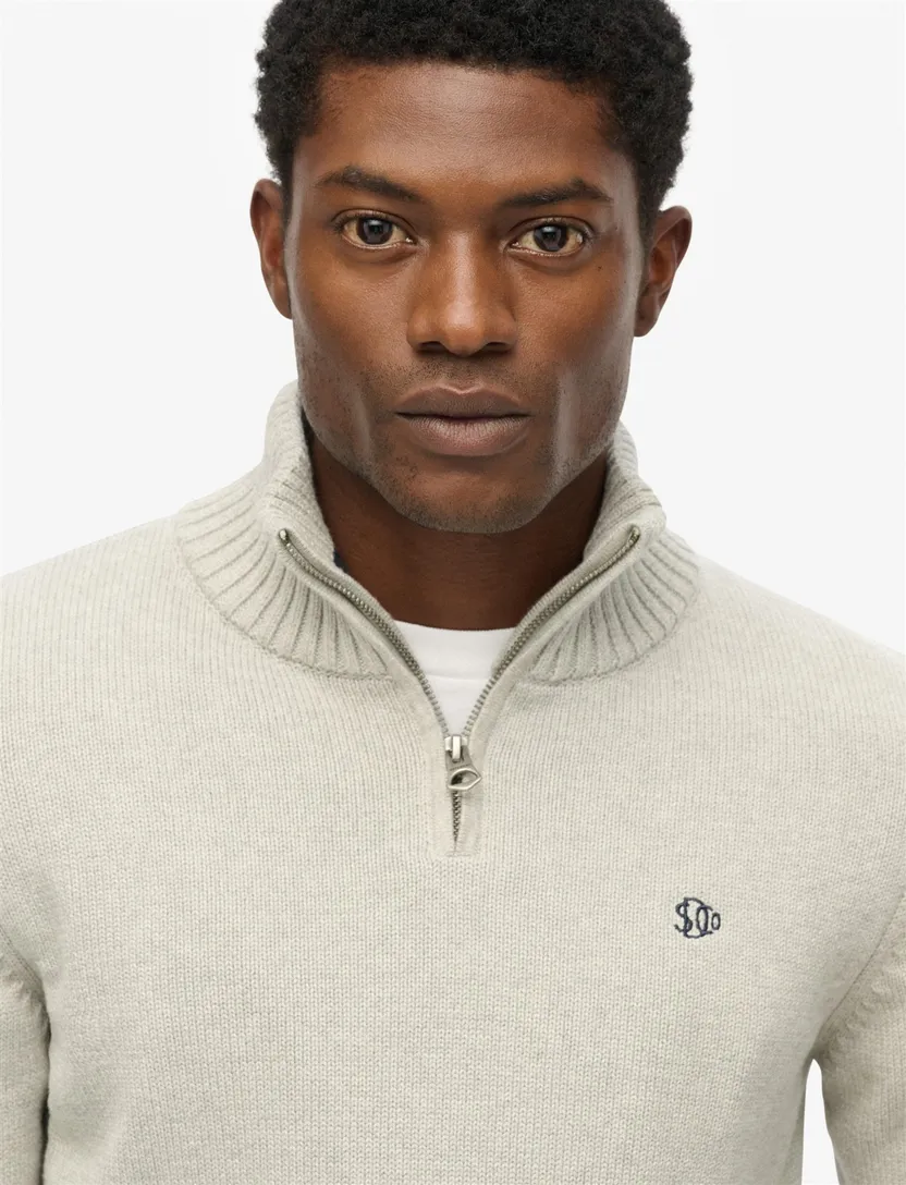 Superdry trui wit half zip gebreid katoen effen