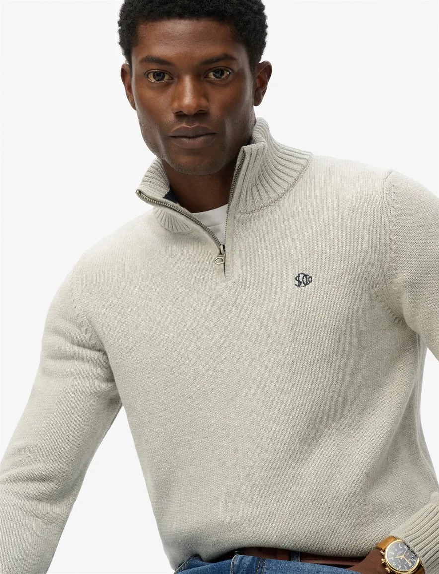 Superdry trui grijs half zip gebreid katoen