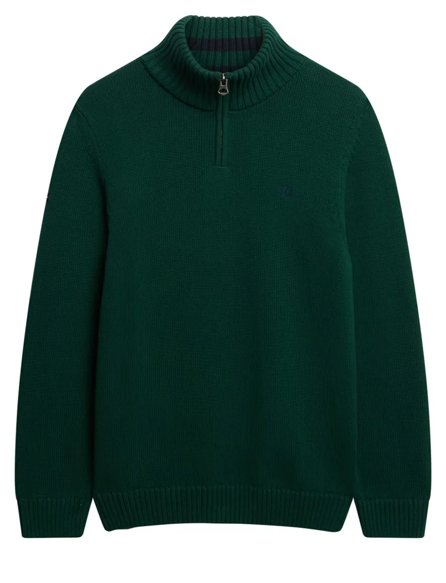 Superdry trui donkergroen 100% katoen gebreid half zip