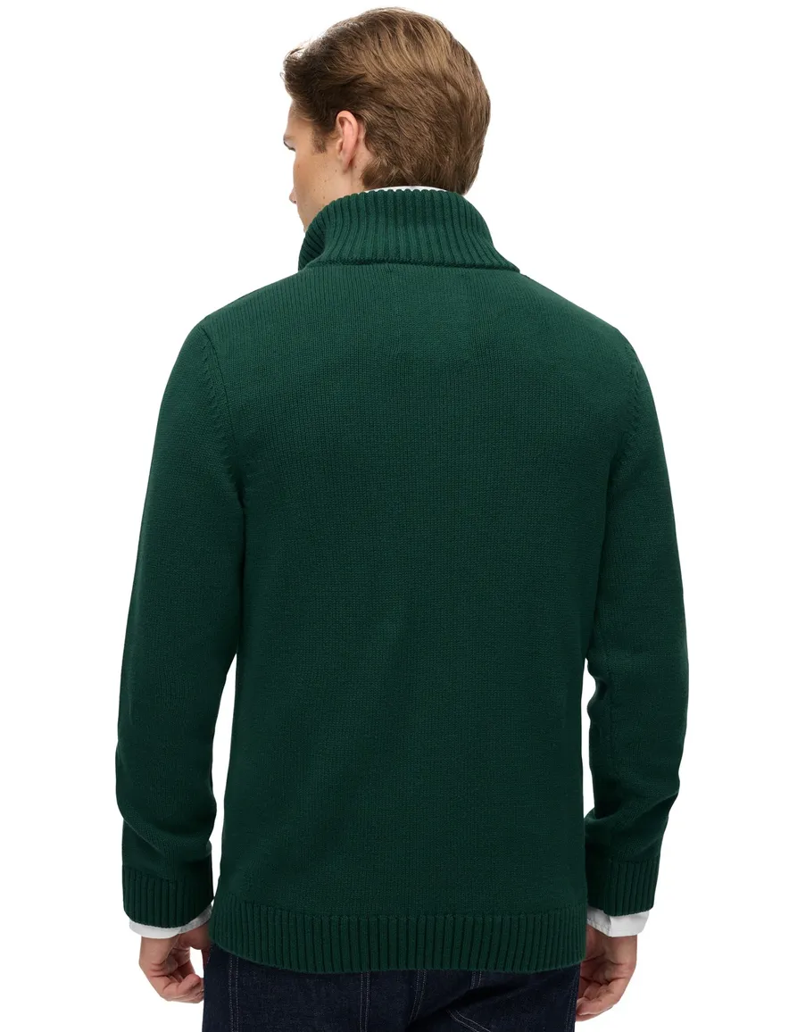 Superdry trui donkergroen 100% katoen gebreid half zip