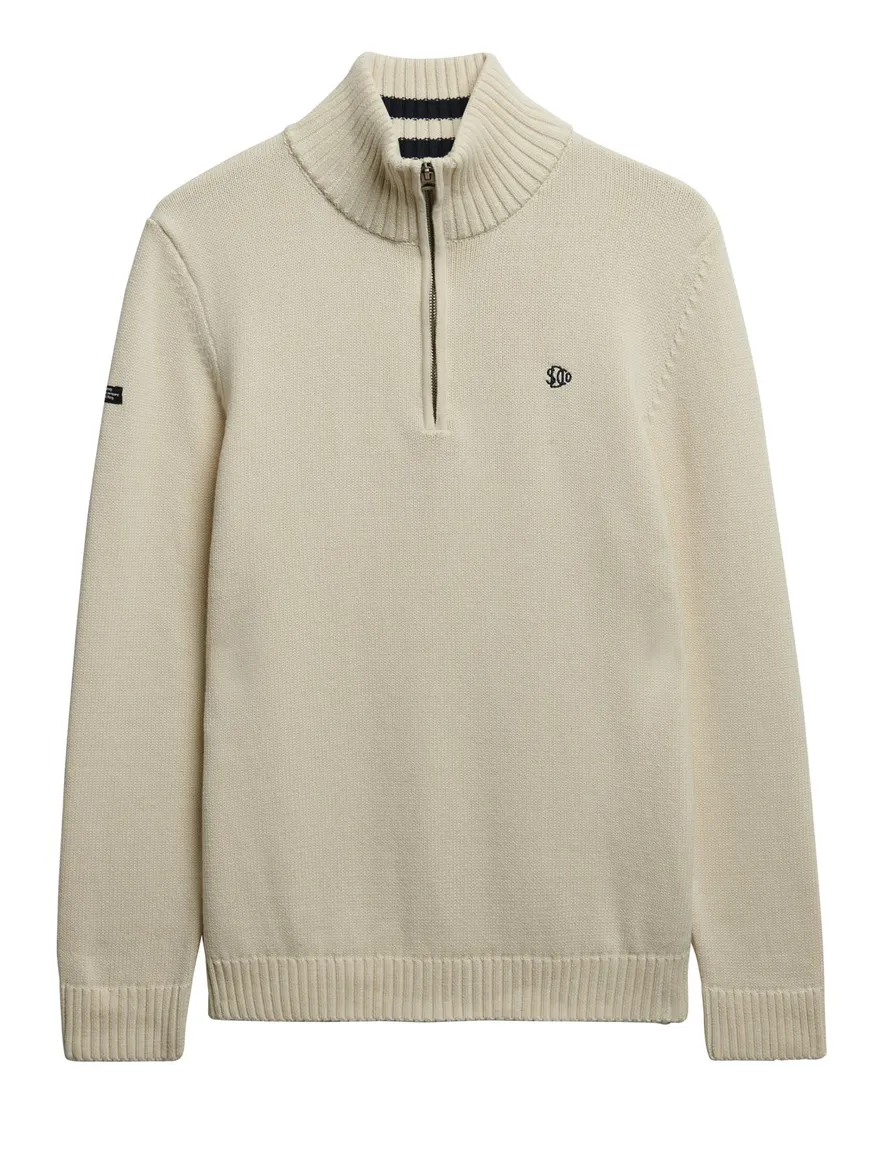 Superdry trui creme half zip katoen gebreid