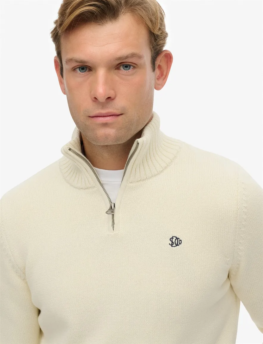 Superdry trui creme half zip katoen gebreid