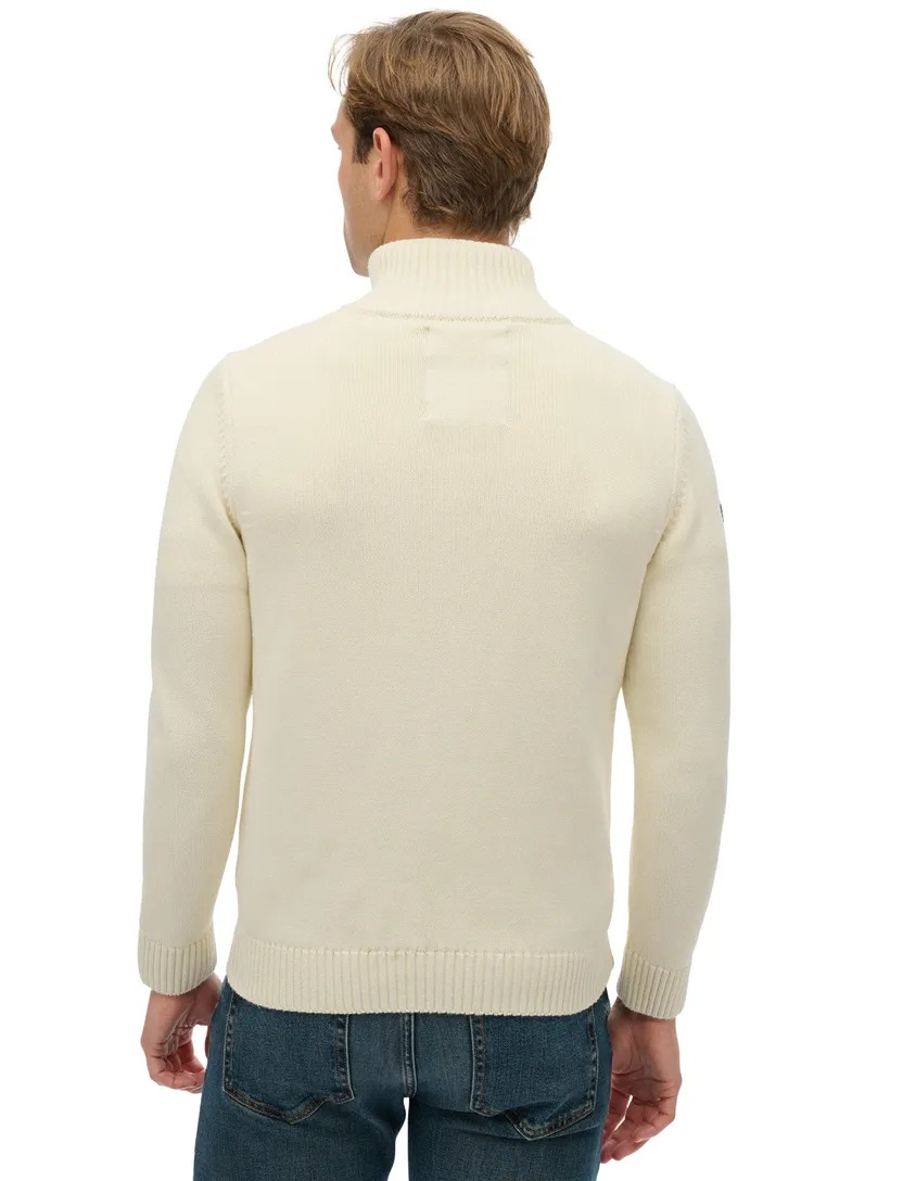 Superdry trui creme half zip katoen gebreid met boord
