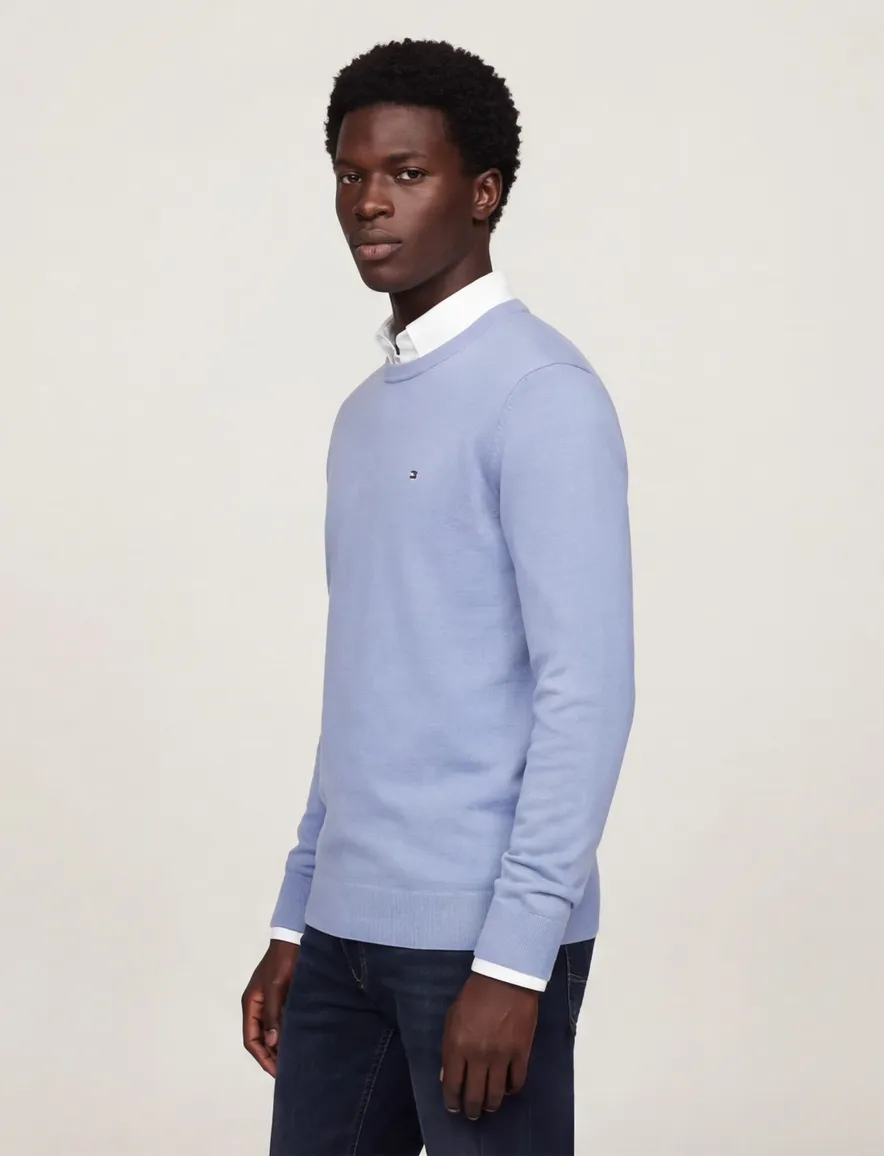 Tommy Hilfiger trui lichtblauw ronde hals katoen