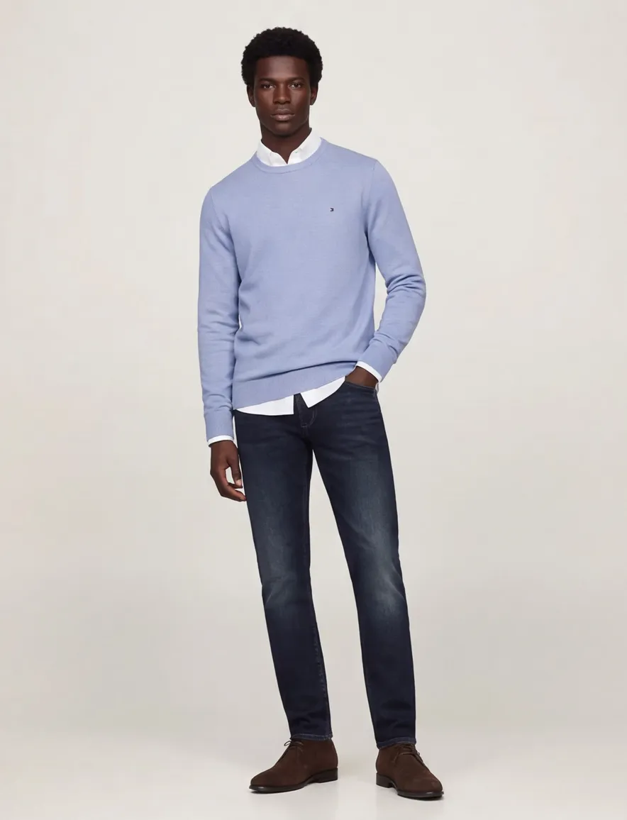 Tommy Hilfiger trui lichtblauw ronde hals katoen kasjmier