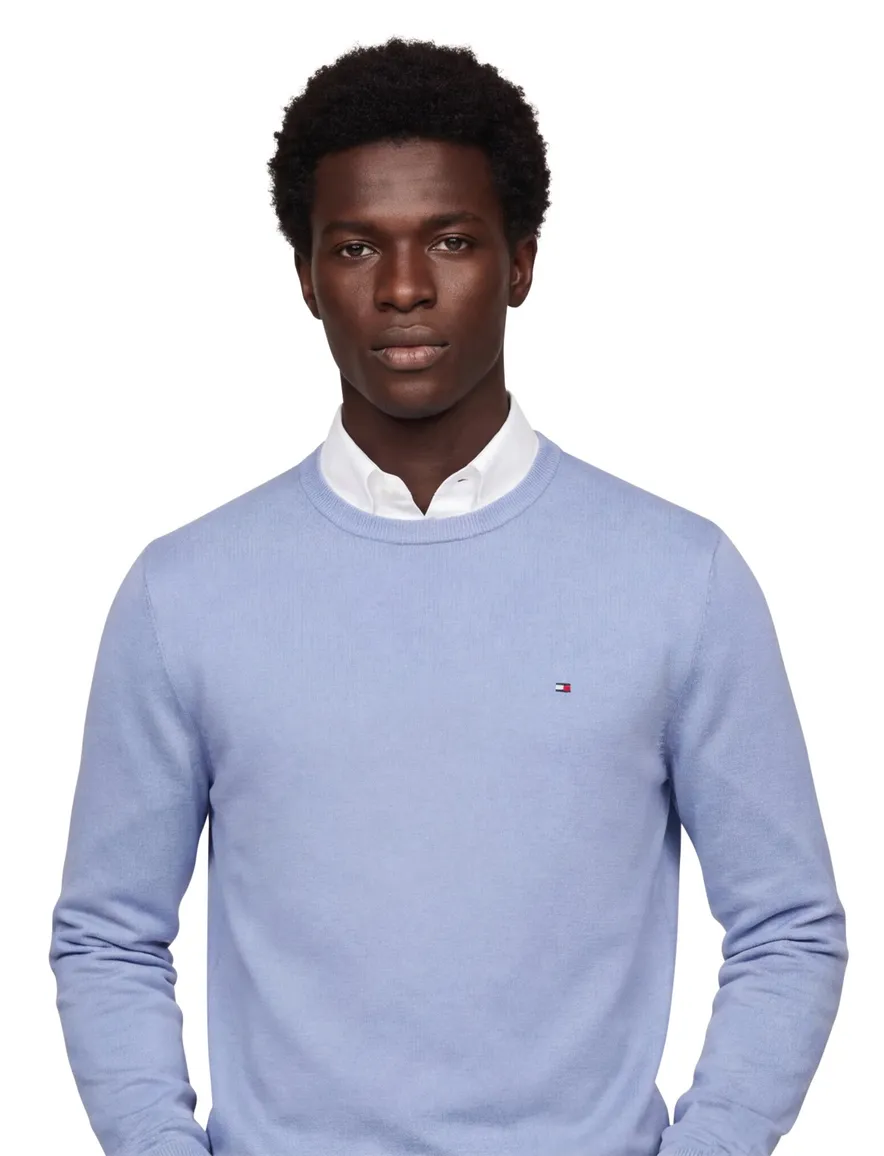 Tommy Hilfiger trui lichtblauw ronde hals katoen kasjmier
