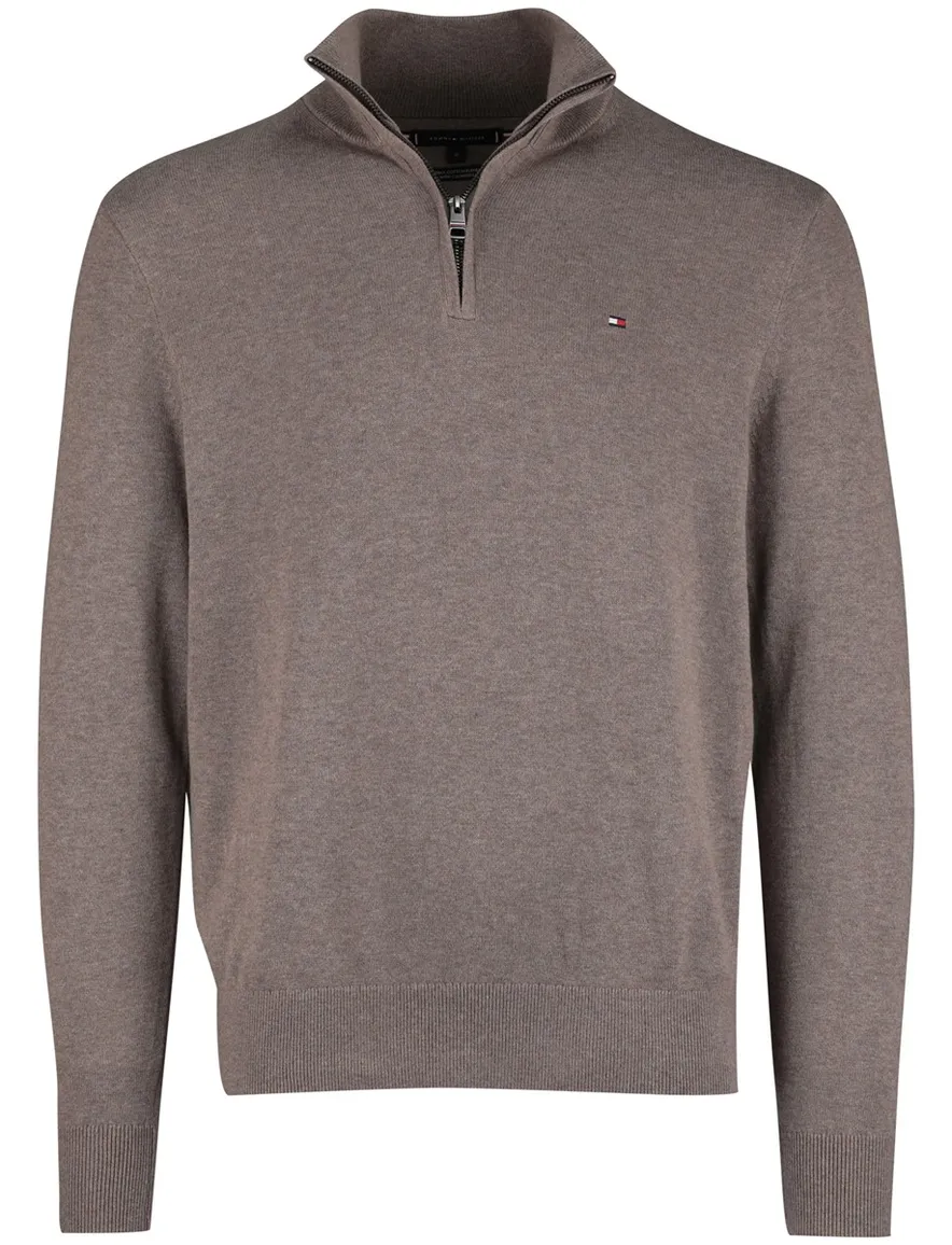Tommy Hilfiger Half Zip bruin katoen