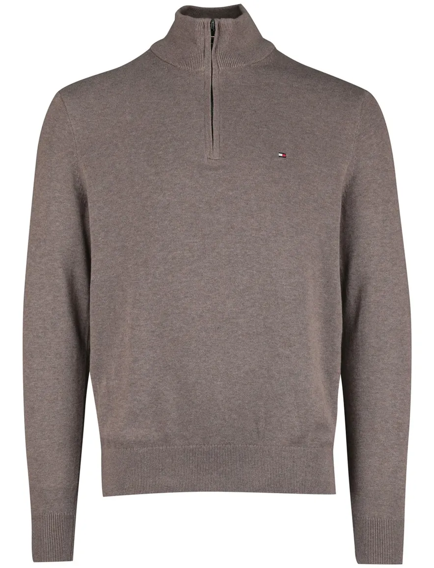 Tommy Hilfiger Half Zip bruin katoen