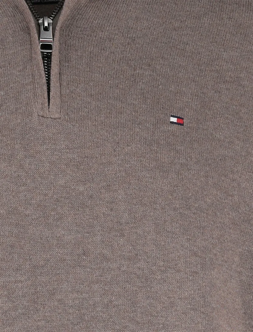Tommy Hilfiger Half Zip bruin katoen lange mouw
