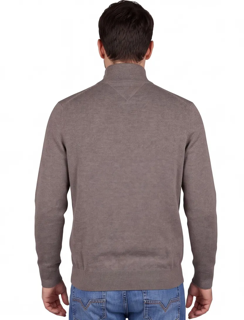 Tommy Hilfiger Half Zip bruin katoen lange mouw