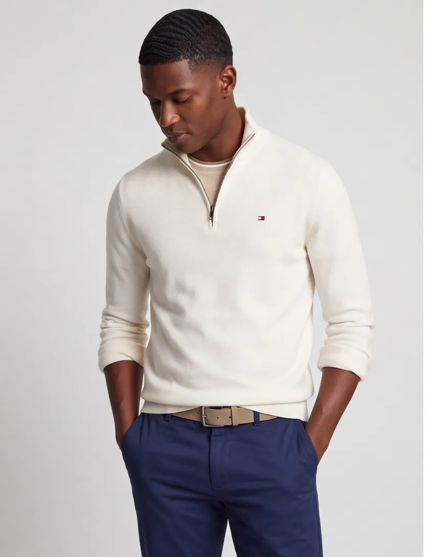 Trui wit Tommy Hilfiger half zip
