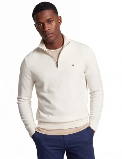 Tommy Hilfiger Tommy Hilfiger trui wit half zip effen