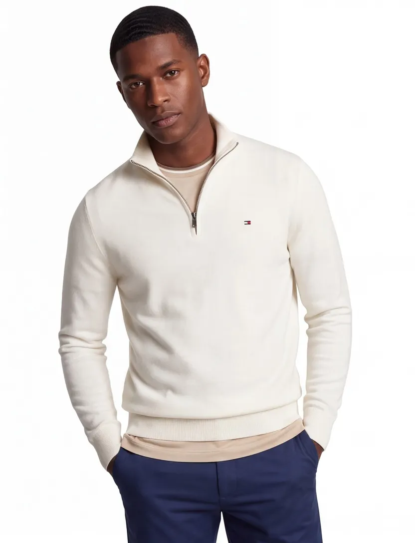 Trui wit Tommy Hilfiger half zip