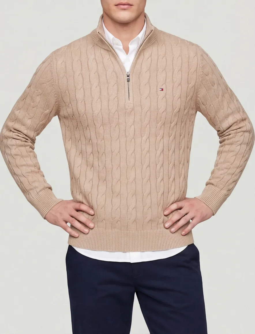Tommy Hilfiger half zip trui bruin katoen