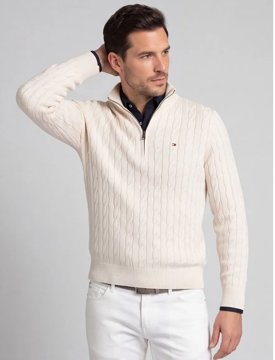 Tommy Hilfiger half zip trui wit