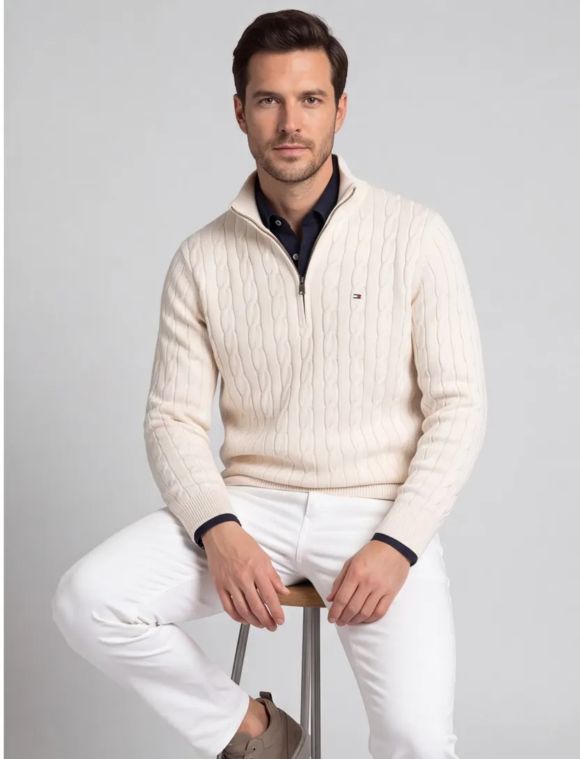 Tommy Hilfiger normale fit trui effen creme
