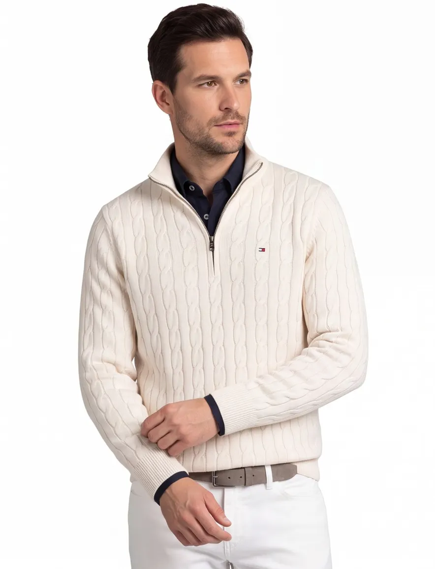 Tommy Hilfiger half zip trui wit