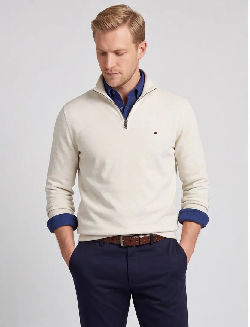 sweater Tommy Hilfiger creme gemeleerd katoen