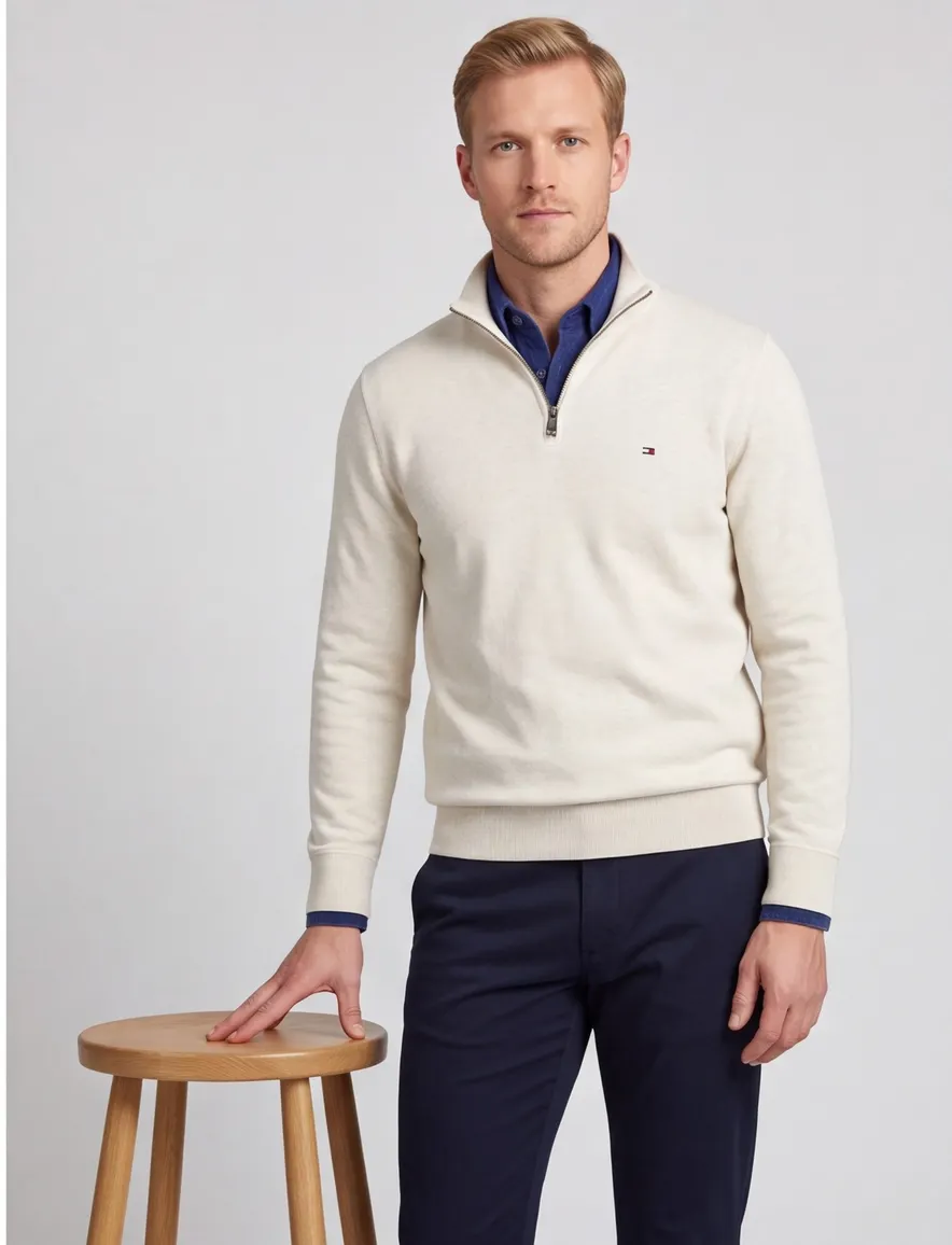 Tommy Hilfiger sweater creme gemeleerd normale fit katoen