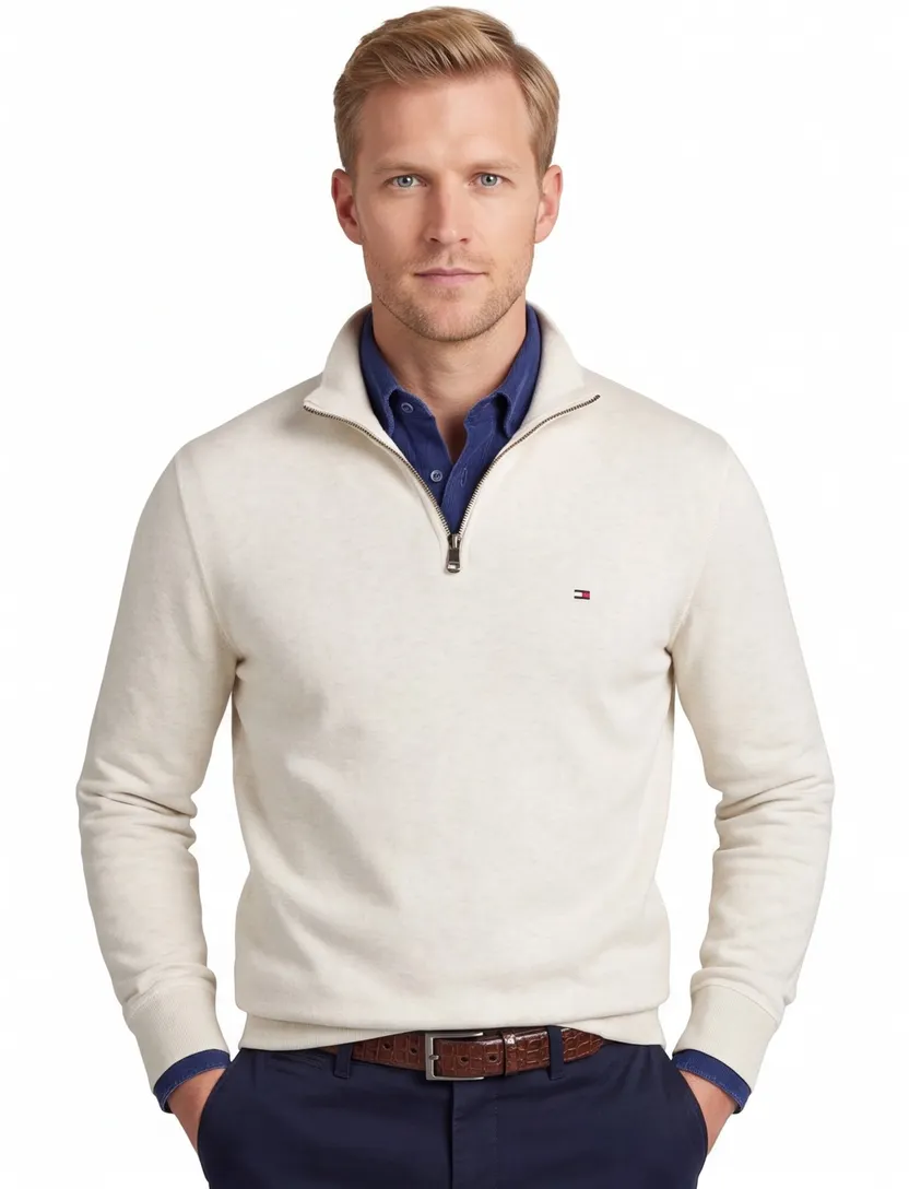 sweater Tommy Hilfiger creme gemeleerd katoen