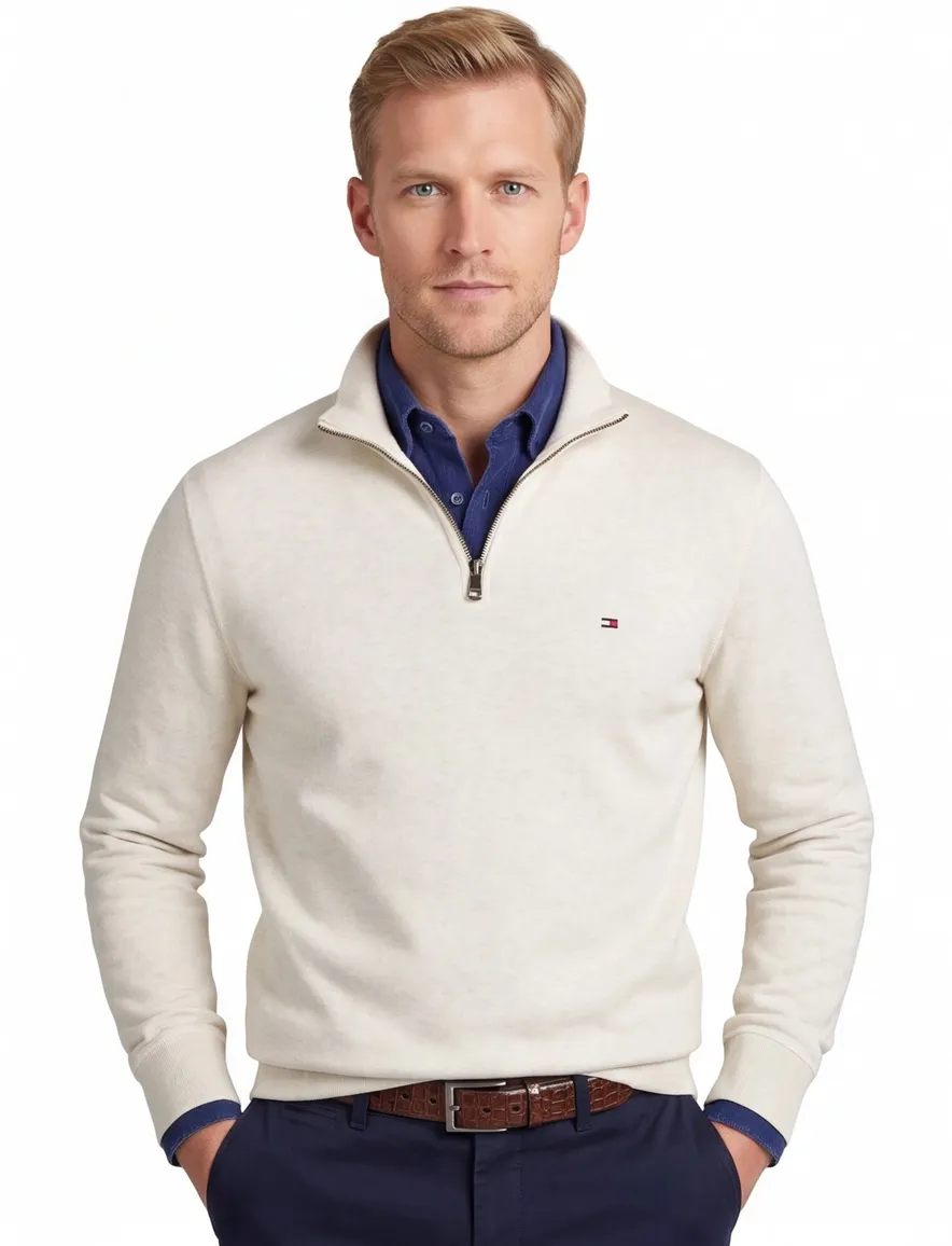 Tommy Hilfiger sweater creme gemeleerd normale fit katoen
