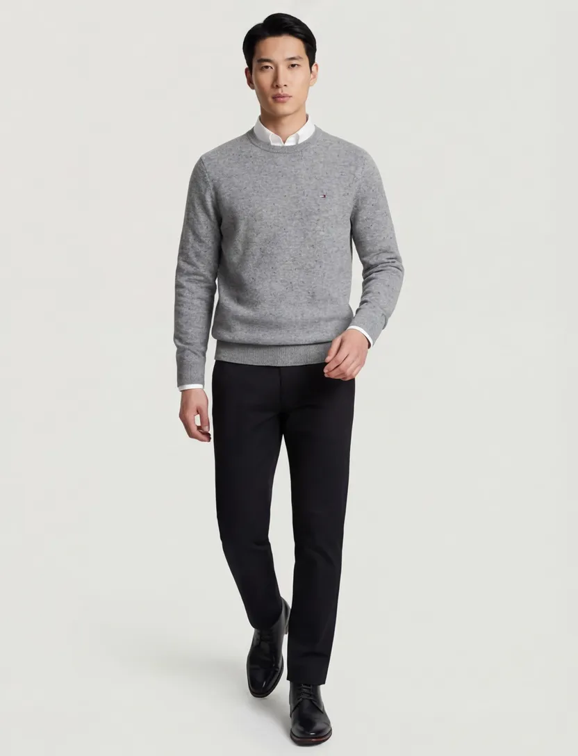 Ronde hals Tommy Hilfiger trui grijs lamswol