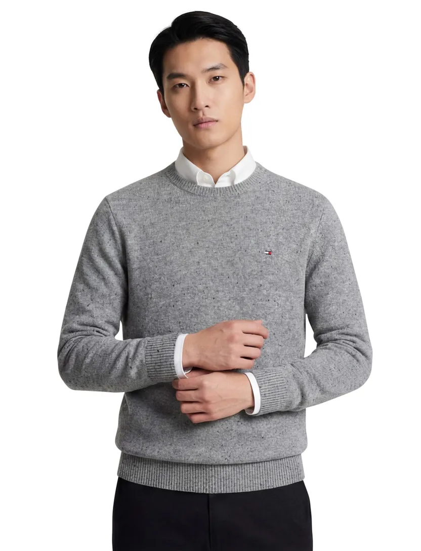 Ronde hals Tommy Hilfiger trui grijs lamswol
