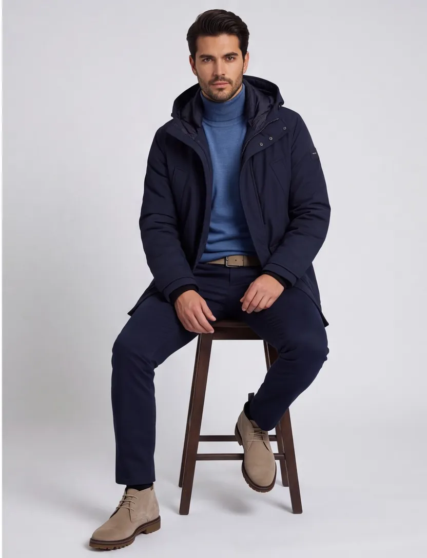 Tommy Hilfiger parka jas normale fit waterdicht donkerblauw