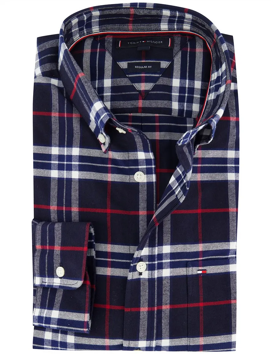 Tommy Hilfiger overhemd donkerblauw geruit katoen