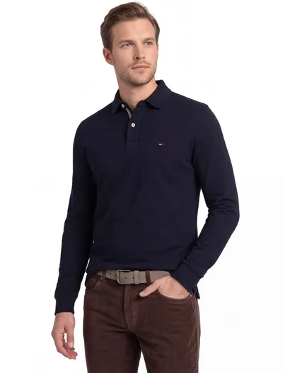 Tommy Hilfiger Tommy Hilfiger polo lange mouw navy 2-knoops