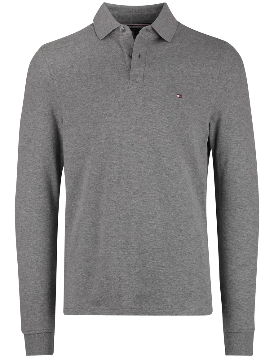 Tommy Hilfiger polo lange mouw grijs gemêleerd