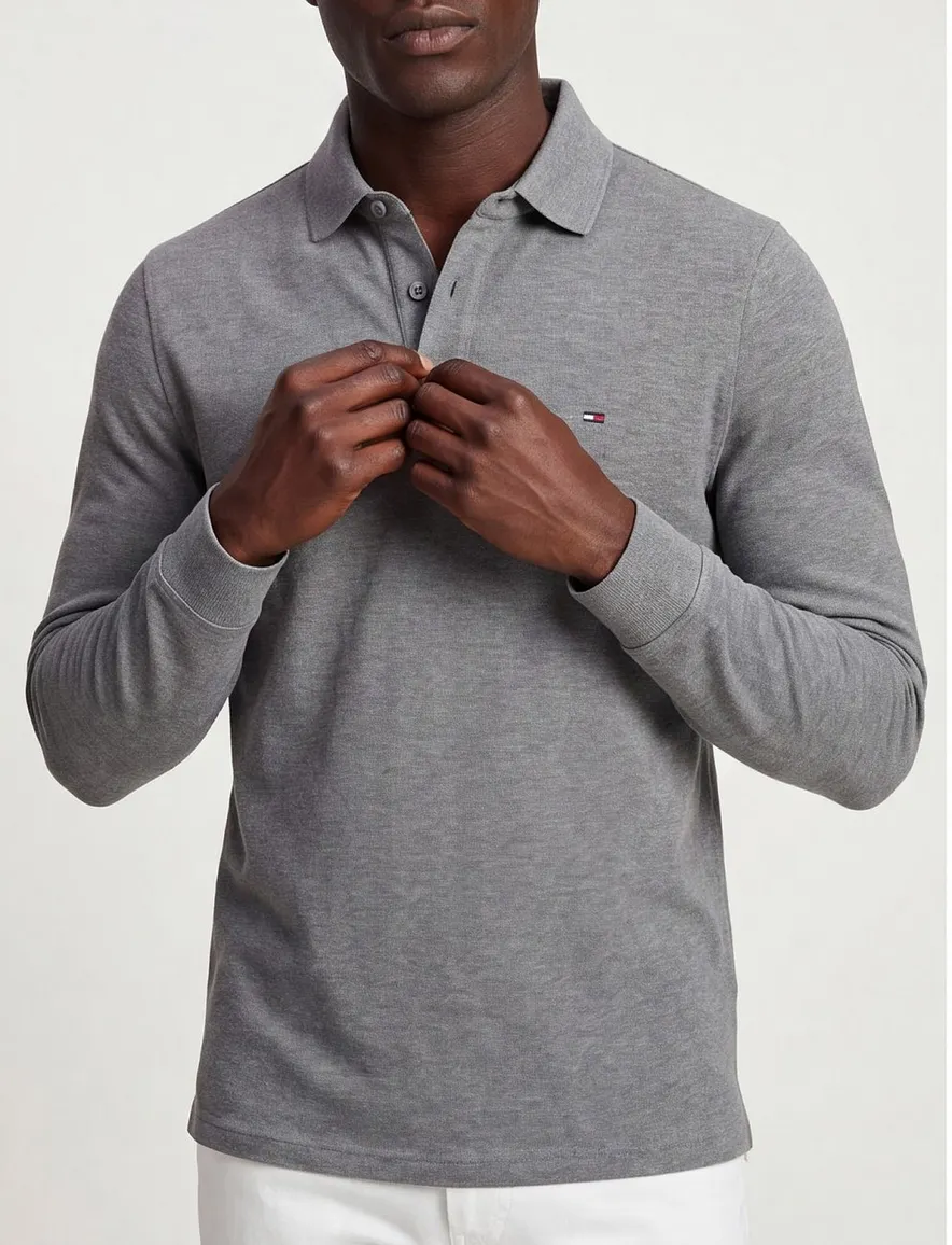 Tommy Hilfiger polo lange mouw grijs